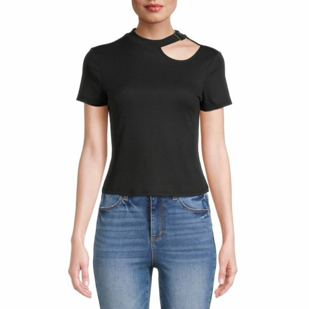 No Boundaries Tear drop Cut‎ Out Short Sleeve Top Black XL(15/17)